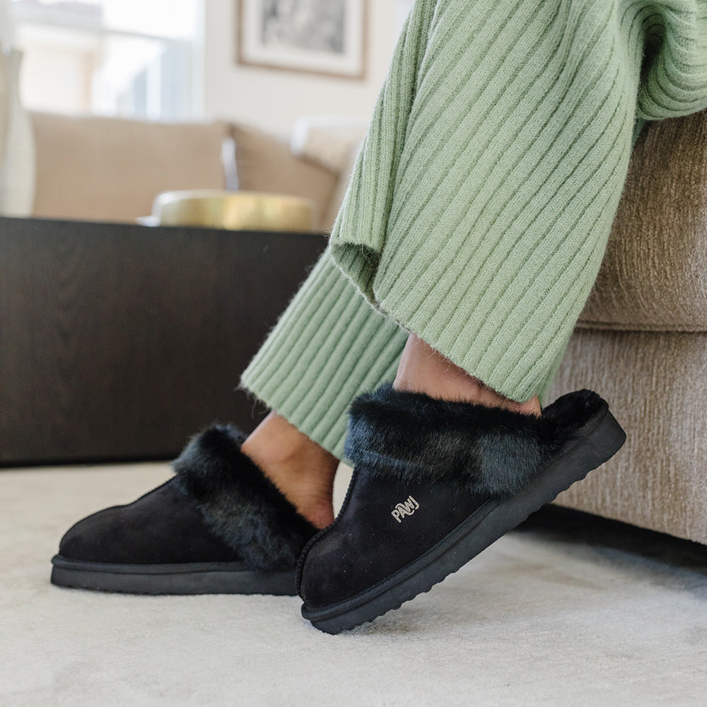PAWJ California | Slippers - Black / Black Mink | Vegan, Cruelty-Free Footwear