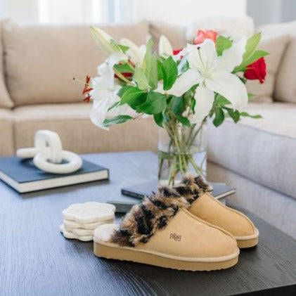 PAWJ California | Slippers - Tan / Wild Leopard | Vegan, Cruelty-Free Footwear