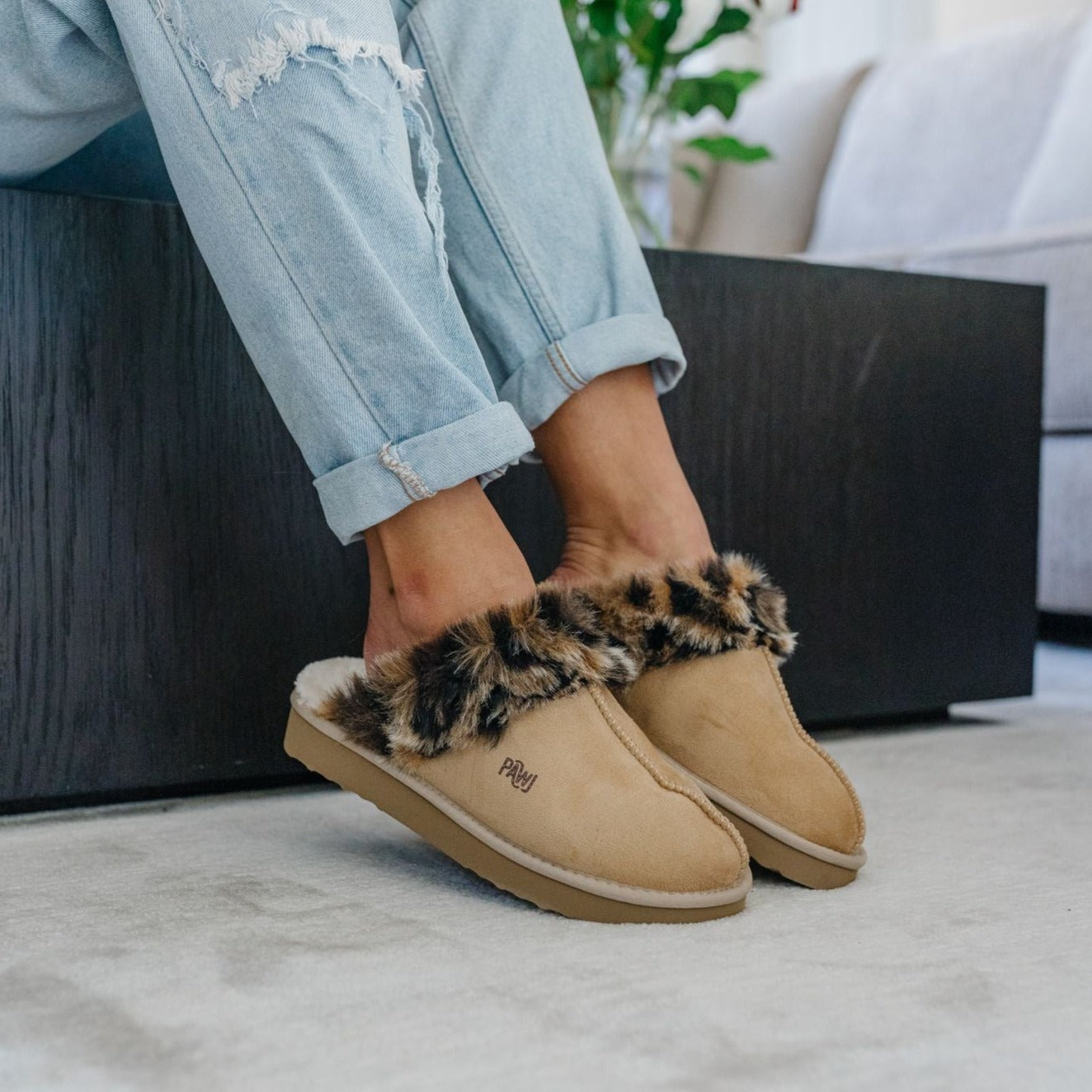 PAWJ California | Slippers - Tan / Wild Leopard | Vegan, Cruelty-Free Footwear