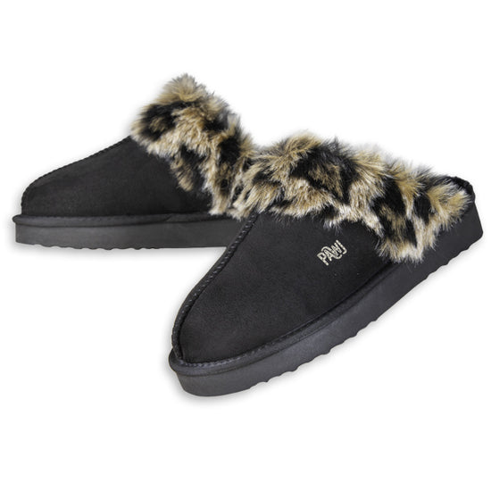 PAWJ California | Slippers - Black / Wild Leopard | Vegan, Cruelty-Free Footwear