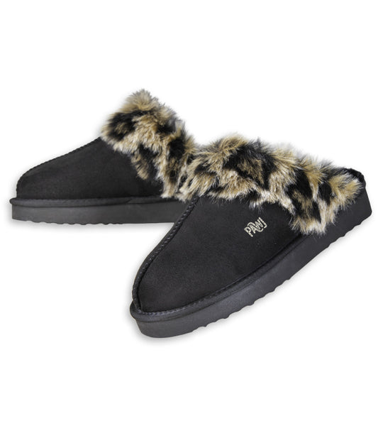 PAWJ California | Slippers - Black / Wild Leopard | Vegan, Cruelty-Free Footwear