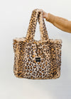 Large Leopard Faux Fur Handbag with Black PAWJ Patch