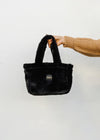 Mini Black Faux Fur Handbag with Black PAWJ Patch