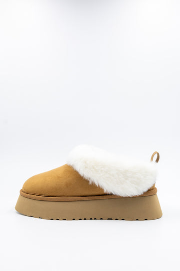 PAWJ Stevie Platform Fur Trim Slipper | Chestnut