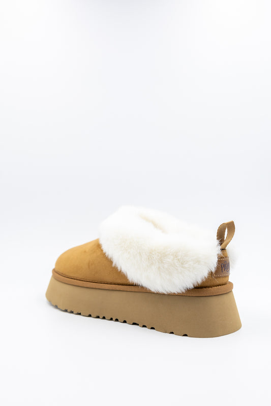 PAWJ Stevie Platform Fur Trim Slipper | Chestnut