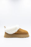 PAWJ Stevie Platform Fur Trim Slipper | Chestnut