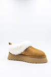 PAWJ Stevie Platform Fur Trim Slipper | Chestnut