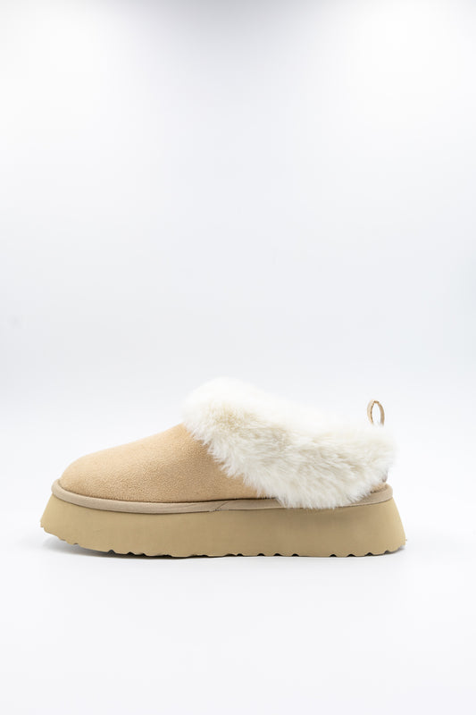 PAWJ Stevie Platform Fur Trim Slipper | Tan