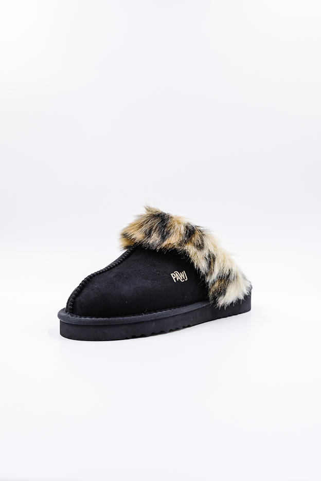 100% Vegan Slipper | Black/Wild Leopard | PAWJ California