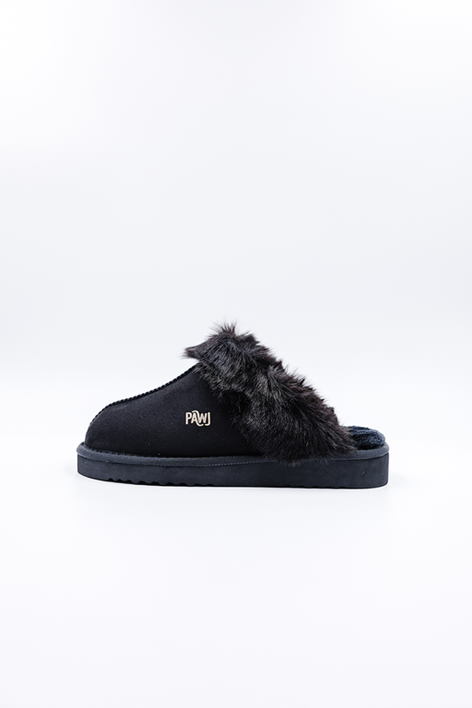 100% Vegan Slipper | Black/Black Mink | PAWJ California