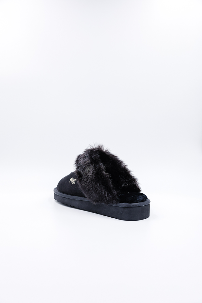 100% Vegan Slipper | Black/Black Mink | PAWJ California