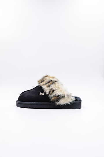 100% Vegan Slipper | Black/Wild Leopard | PAWJ California