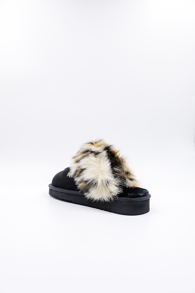 100% Vegan Slipper | Black/Wild Leopard | PAWJ California