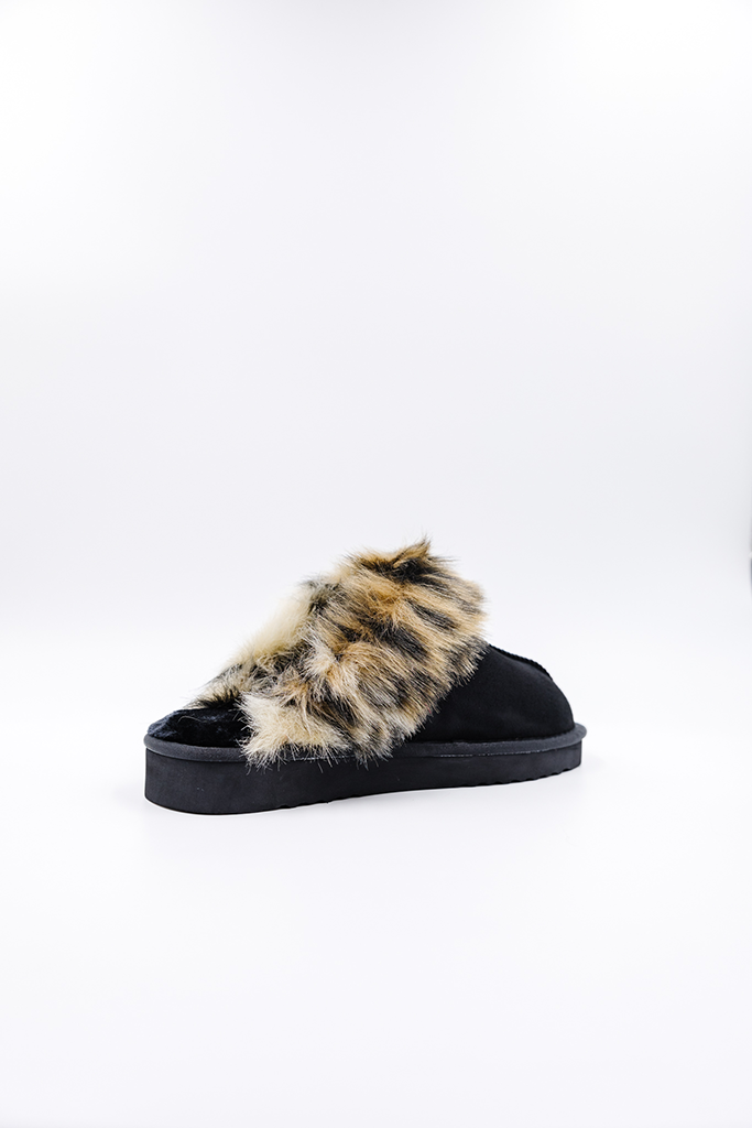 100% Vegan Slipper | Black/Wild Leopard | PAWJ California