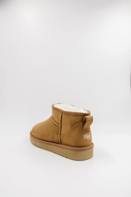 PAWJ Ultra Mini Boot in Chestnut with Aspen Snow faux fur