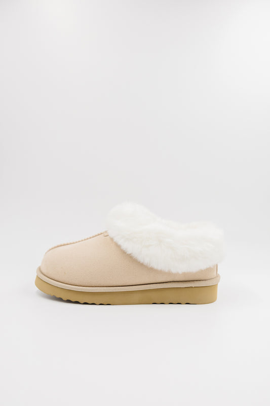 PAWJ Marley Slipper in Tan with Aspen Snow Faux Fur