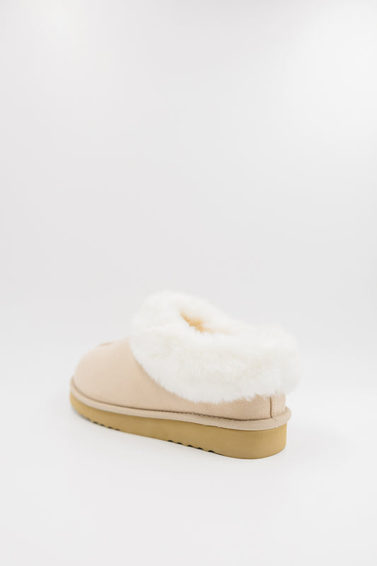 PAWJ Marley Slipper in Tan with Aspen Snow Faux Fur