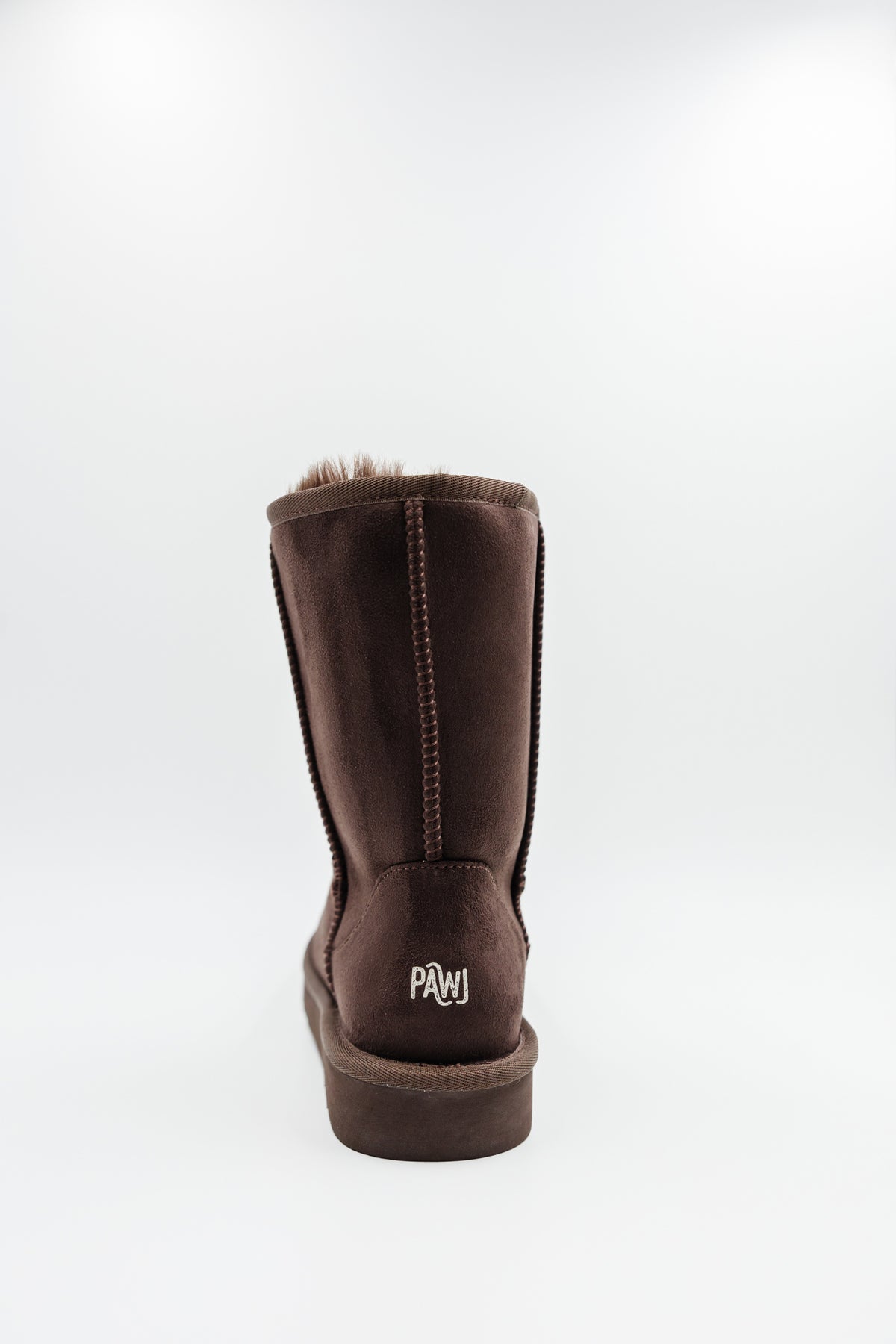 PAWJ Short brown boot with brown (teddy) faux fur shown from back