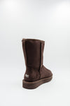 PAWJ Short brown boot with brown (teddy) faux fur show from rear