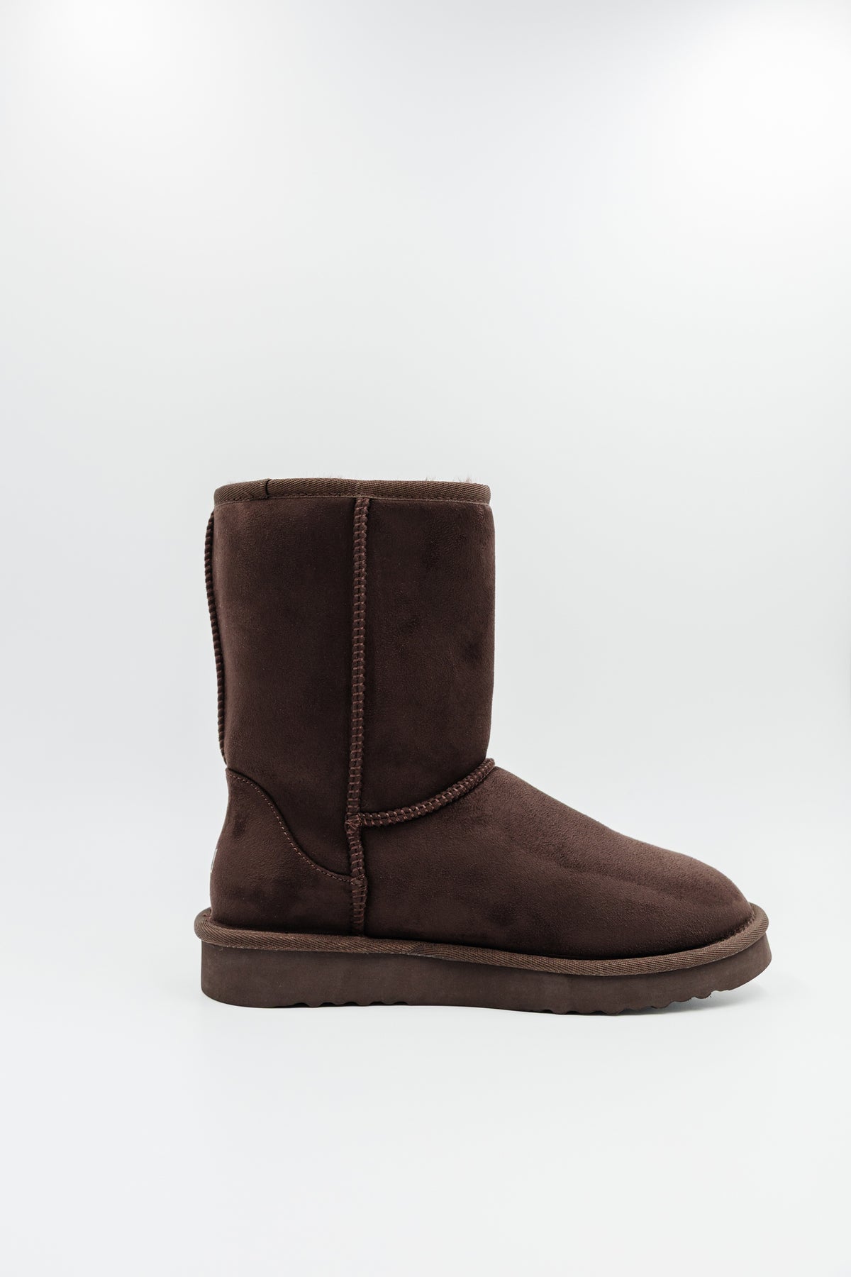 PAWJ Short brown boot with brown (teddy) faux fur shown from side view
